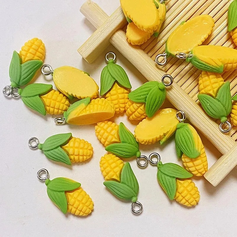 Resin Art Pendant - 20개 재미있는 미니 옥수수 야채 레진
