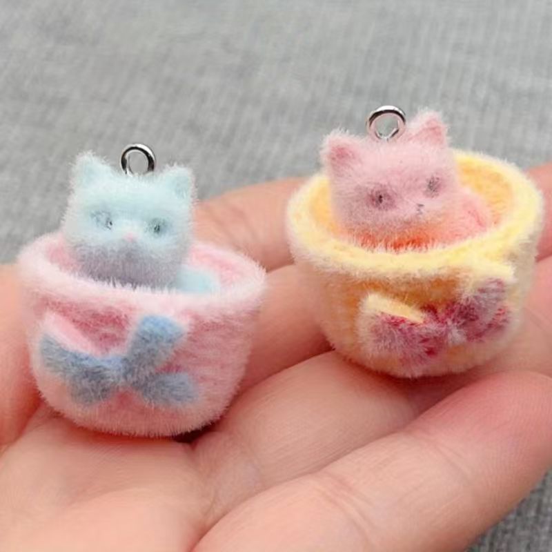 Resin Art Pendant - 4개입 3D 플러시 레진 고양이 펜던트,