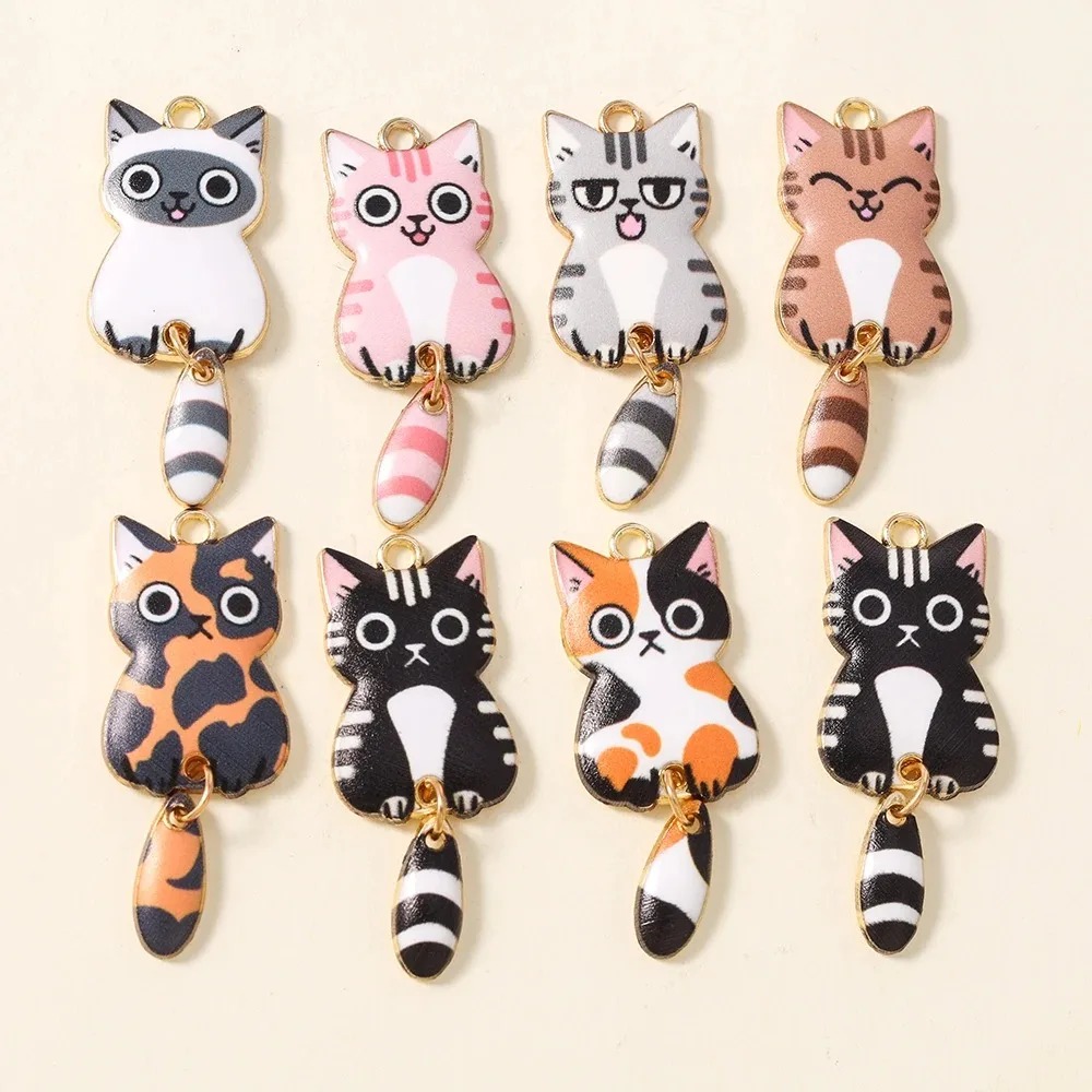 Resin Art Pendant - 10Pcs 16×39mm 귀여운 만화 고양이 수지