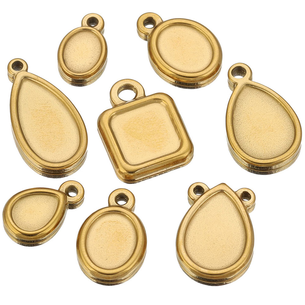 Resin Art Pendant - 5개 스테인레스 스틸 사각형 드롭 라운드