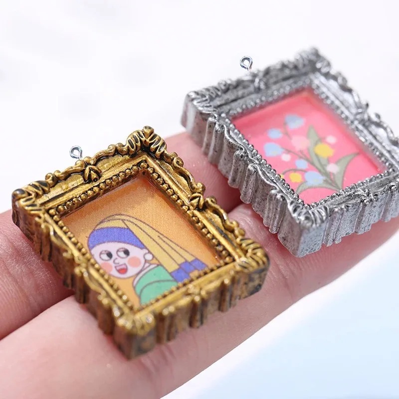 Resin Art Pendant - 10개 플랫백 카보숑 빈티지 레진 사진