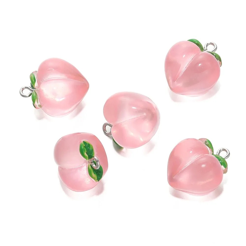 Resin Art Pendant - 10Pcs 투명 핑크 복숭아 수지 참