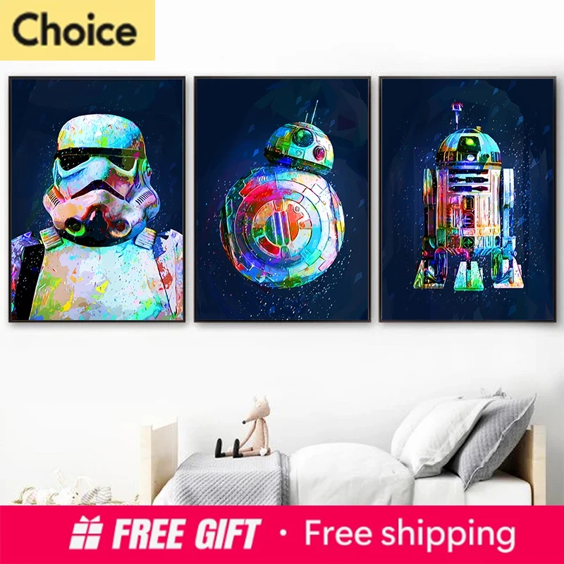 Resin Art Canvas - 우주 전쟁 포스터 수채화 R2-D2 인쇄