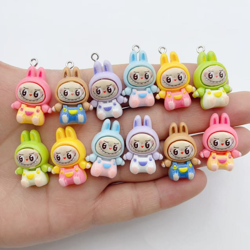 Resin Art Pendant - 10Pcs Kawaii 토끼 딸기 하우스 수지