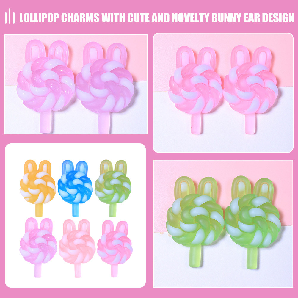 24Pcs 귀여운 만화 롤리팝 참 토끼 모양의 빛나는  - Resin Art Pendant 리뷰 및 가격