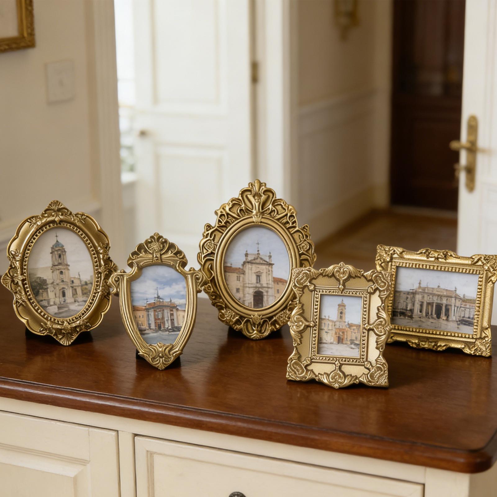 5Pcs 빈티지 미니 사진 프레임 우아한 황금 톤 수지 - Resin Art Photo Frame 리뷰 및 가격
