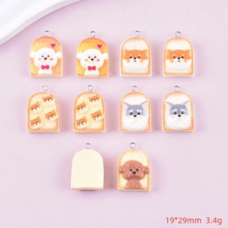 10Pcs 귀여운 토스트 개 수지 펜던트 만화 동물 참 - Resin Art Pendant 리뷰 및 가격