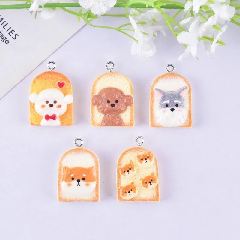 10Pcs 귀여운 토스트 개 수지 펜던트 만화 동물 참 - Resin Art Pendant 리뷰 및 가격