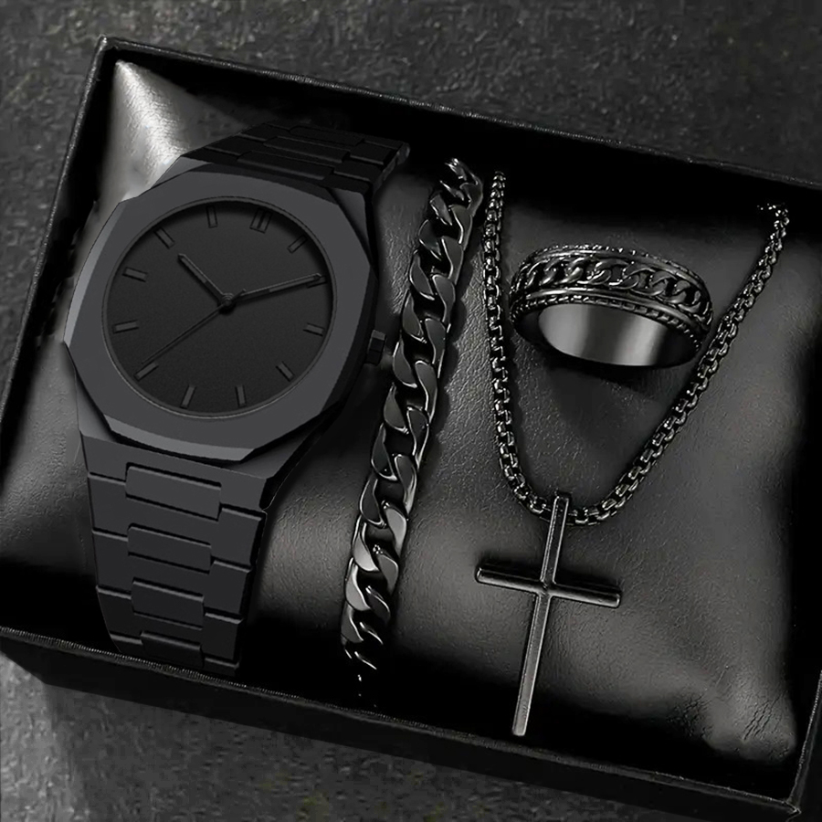남성용 4종 시계 세트 패션 캐주얼 블랙 레진 쿼츠 시 - Resin Art Watch 리뷰 및 가격