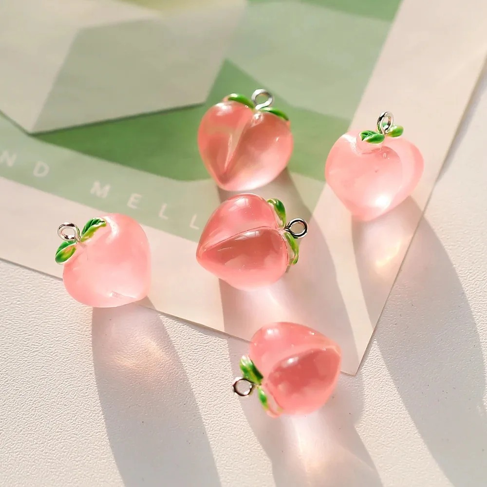 10Pcs 투명 핑크 복숭아 수지 참 3D 시뮬레이션  - Resin Art Pendant 리뷰 및 가격