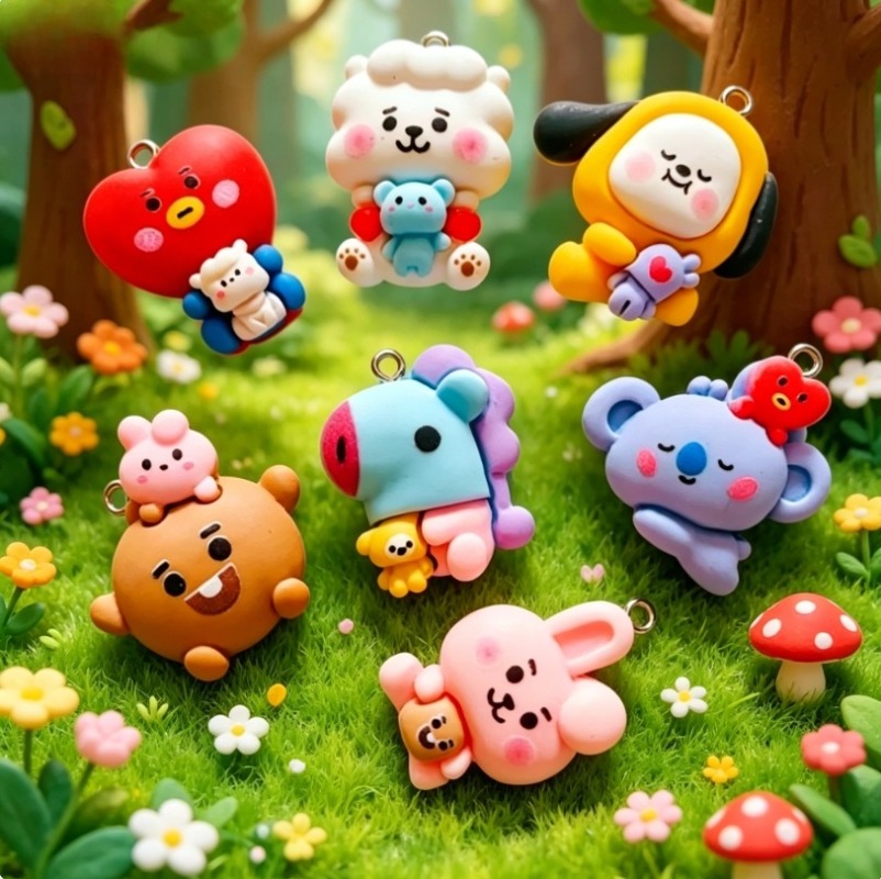 7pcs BT21 수지 만화 참 DIY 액세서리 공예  - Resin Art Pendant 리뷰 및 가격